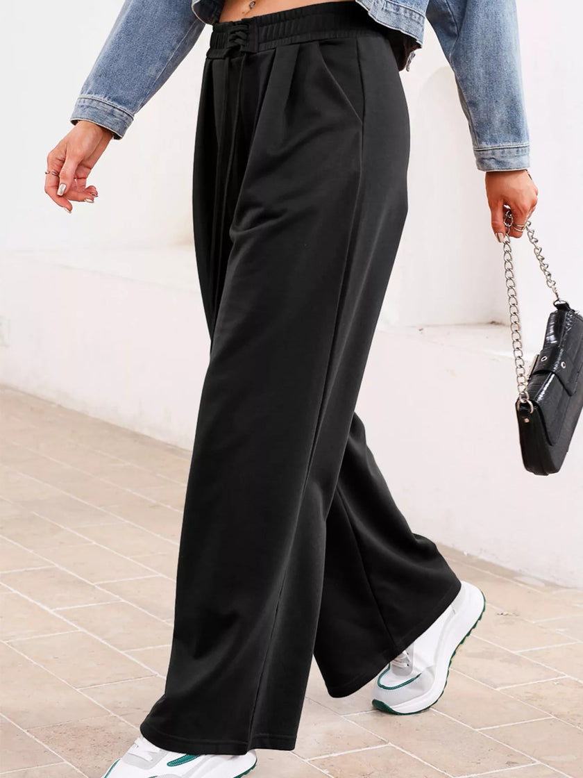 Tied Elastic High Waist Pleated Detail Solid Sweatpants - FLORENTINE IRIS