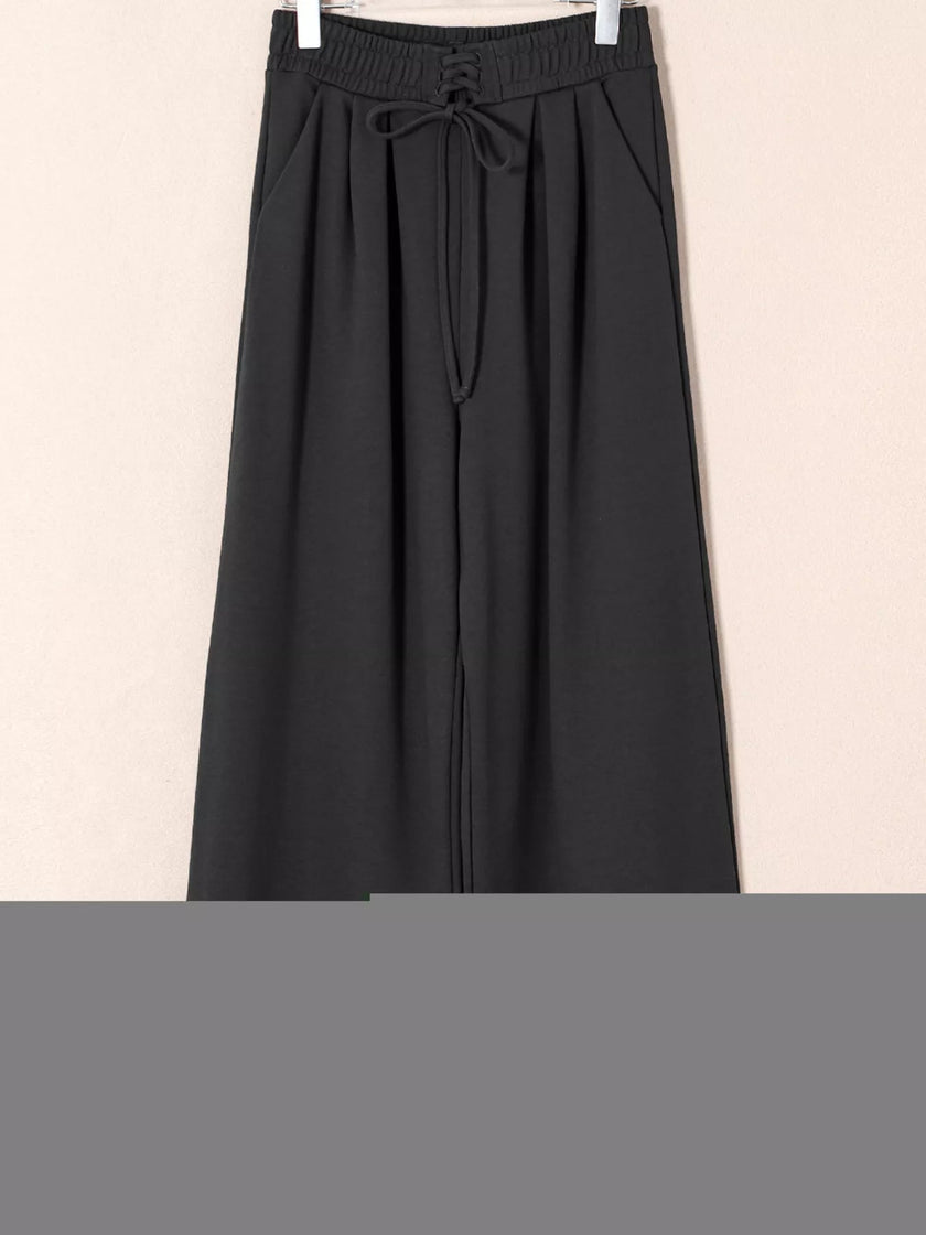 Tied Elastic High Waist Pleated Detail Solid Sweatpants - FLORENTINE IRIS