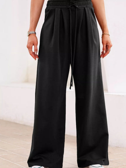 Tied Elastic High Waist Pleated Detail Solid Sweatpants - FLORENTINE IRIS