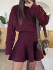 Turtleneck Dropped Shoulder Sweater and Skirt Set - FLORENTINE IRIS