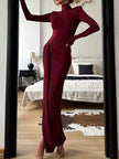 Turtleneck Long Sleeve Slit Maxi Dress - FLORENTINE IRIS