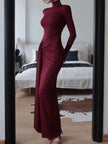 Turtleneck Long Sleeve Slit Maxi Dress - FLORENTINE IRIS