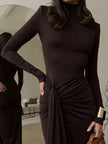 Turtleneck Long Sleeve Slit Maxi Dress - FLORENTINE IRIS