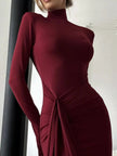 Turtleneck Long Sleeve Slit Maxi Dress - FLORENTINE IRIS