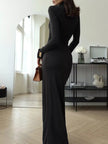 Turtleneck Long Sleeve Slit Maxi Dress - FLORENTINE IRIS