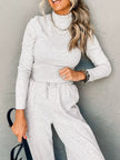 Turtleneck Long Sleeve Top and Pants Set - FLORENTINE IRIS