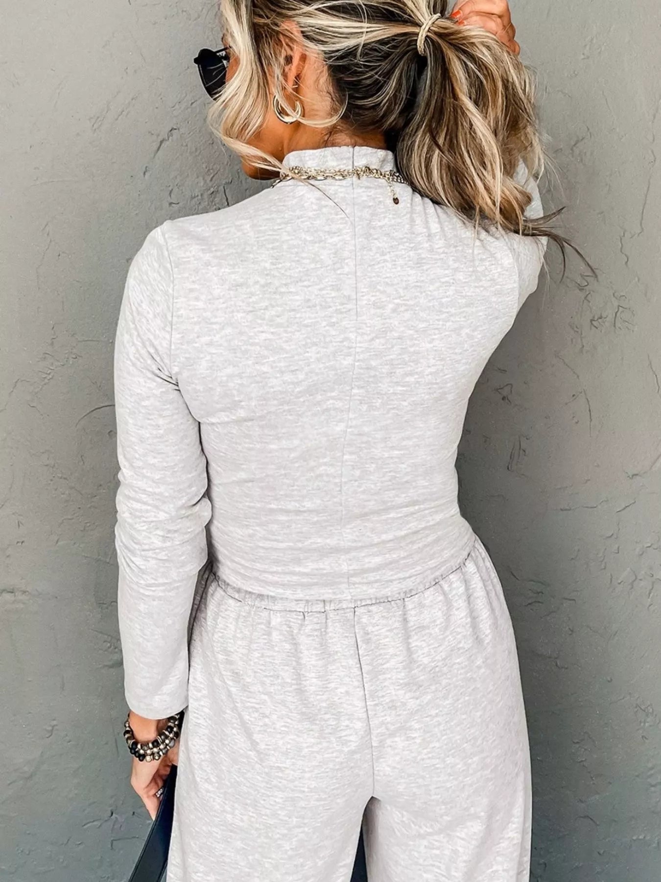 Turtleneck Long Sleeve Top and Pants Set - FLORENTINE IRIS