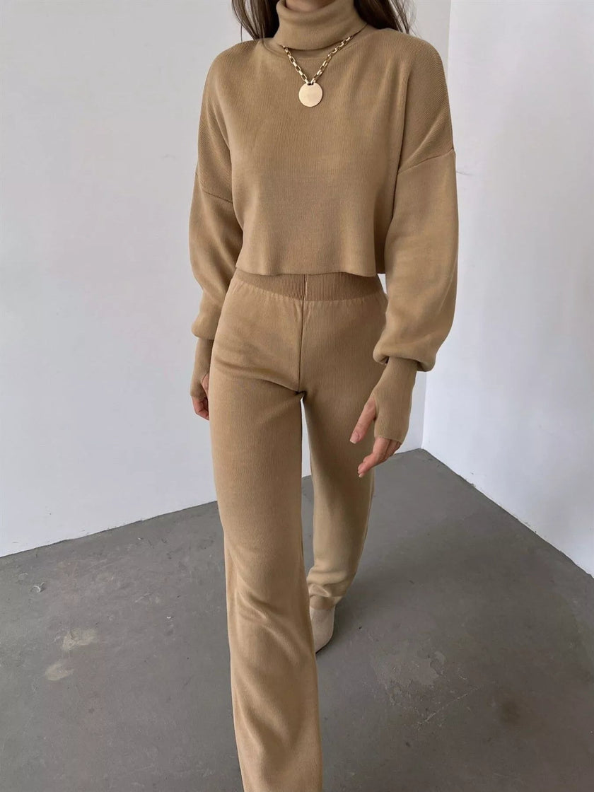 Turtleneck Long Sleeve Top & Pants Set - FLORENTINE IRIS