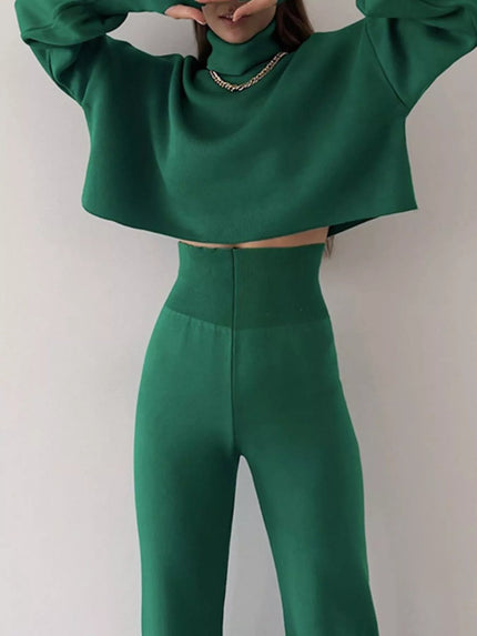 Turtleneck Long Sleeve Top & Pants Set - FLORENTINE IRIS