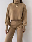 Turtleneck Long Sleeve Top & Pants Set - FLORENTINE IRIS