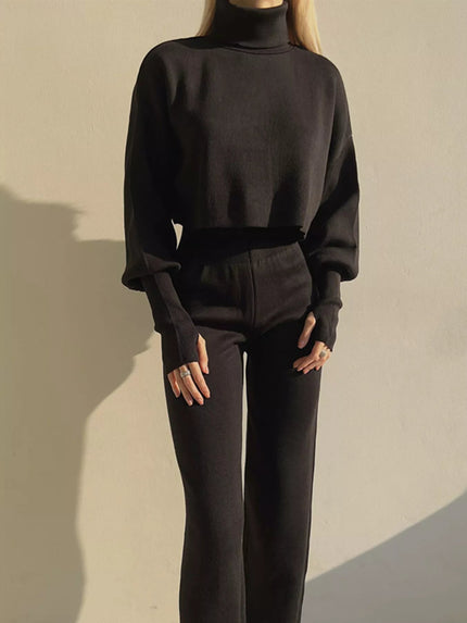 Turtleneck Long Sleeve Top & Pants Set - FLORENTINE IRIS