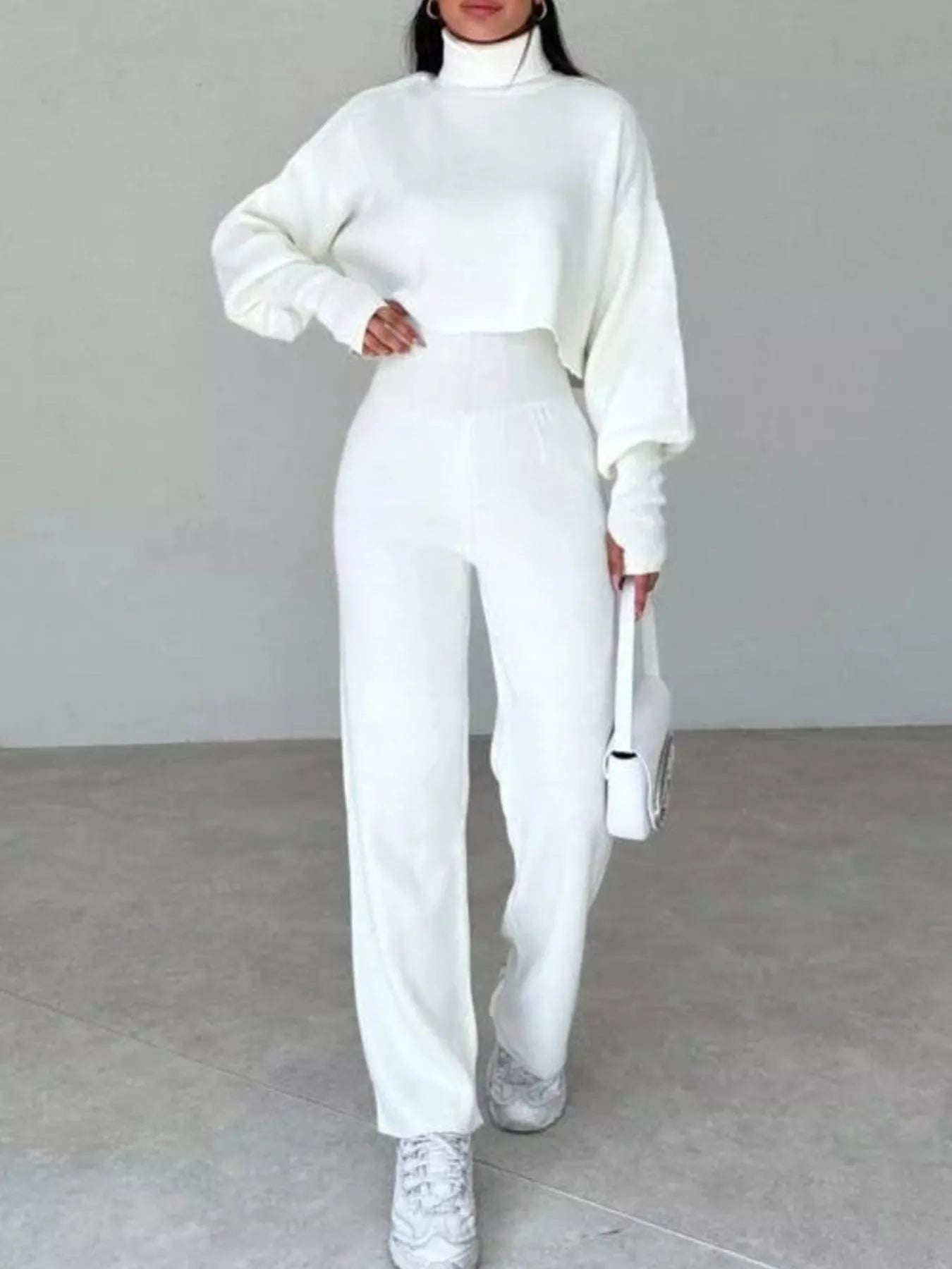Turtleneck Long Sleeve Top & Pants Set - FLORENTINE IRIS
