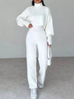 Turtleneck Long Sleeve Top & Pants Set - FLORENTINE IRIS