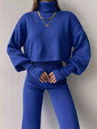 Turtleneck Long Sleeve Top & Pants Set - FLORENTINE IRIS