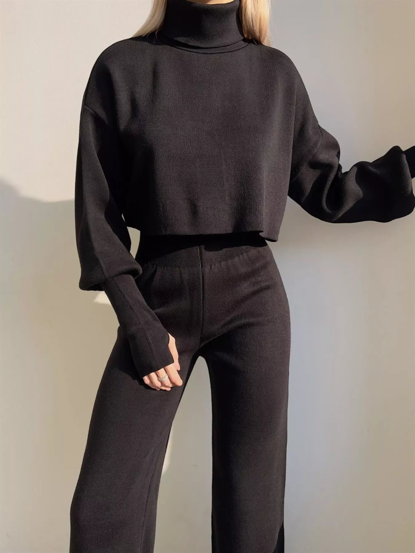 Turtleneck Long Sleeve Top & Pants Set - FLORENTINE IRIS