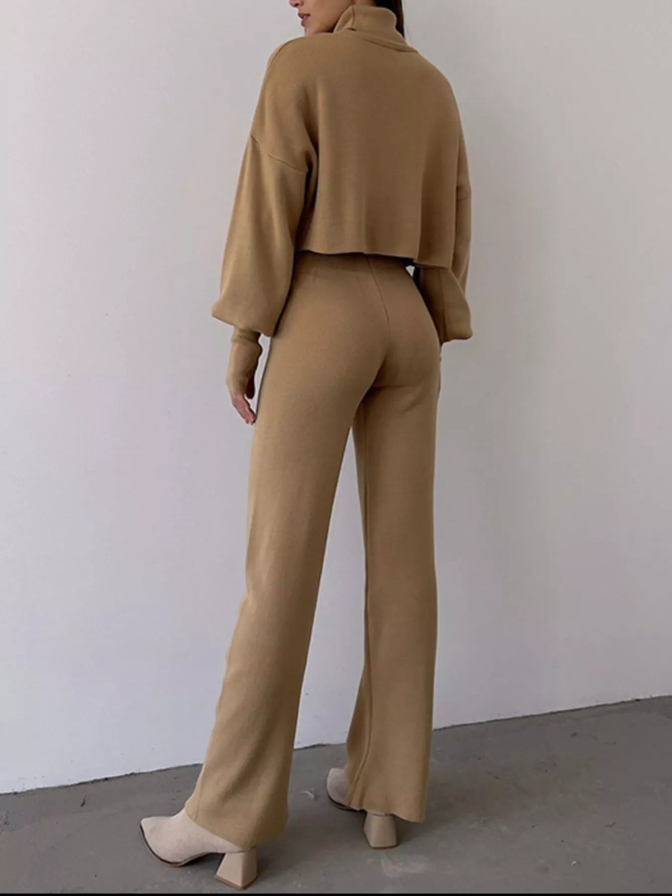 Turtleneck Long Sleeve Top & Pants Set - FLORENTINE IRIS