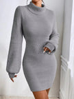 Turtleneck Ribbed Knit Sweater Dress - FLORENTINE IRIS