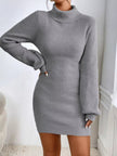 Turtleneck Ribbed Knit Sweater Dress - FLORENTINE IRIS