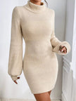 Turtleneck Ribbed Knit Sweater Dress - FLORENTINE IRIS