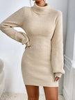 Turtleneck Ribbed Knit Sweater Dress - FLORENTINE IRIS