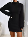 Turtleneck Ribbed Knit Sweater Dress - FLORENTINE IRIS