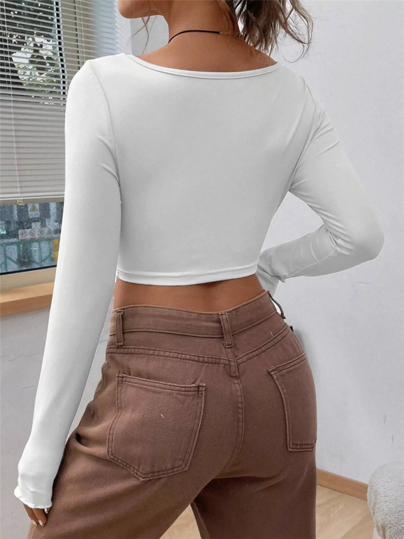 Twisted Front Long Sleeve T-Shirt - FLORENTINE IRIS