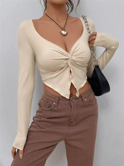 Twisted Front Long Sleeve T-Shirt - FLORENTINE IRIS