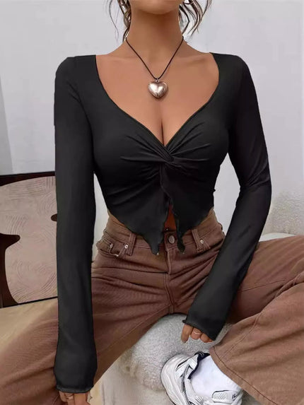 Twisted Front Long Sleeve T-Shirt - FLORENTINE IRIS