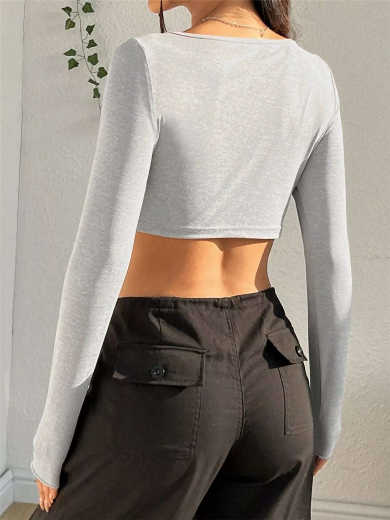 Twisted Front Long Sleeve T-Shirt - FLORENTINE IRIS