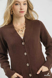 Umgee Button - Down Longline Sweater Cardigan with Front Pockets - FLORENTINE IRIS