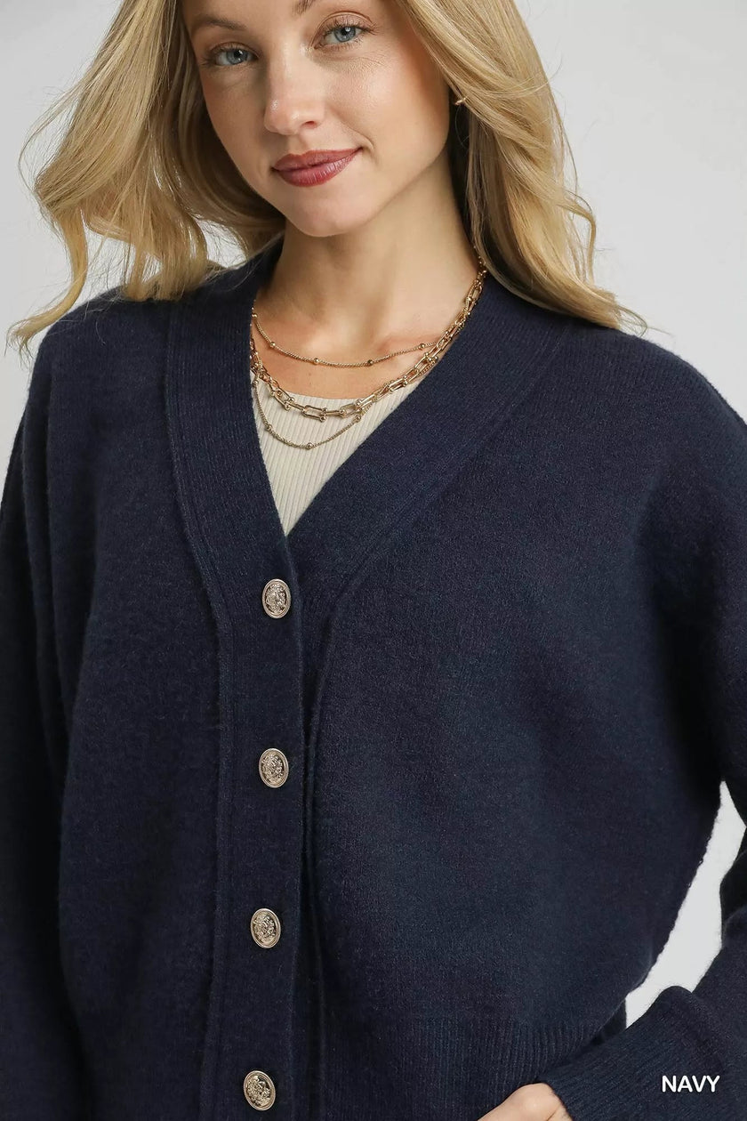 Umgee Button - Front Knit Cardigan - FLORENTINE IRIS