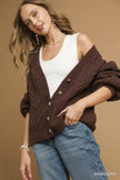 Umgee Cable Knit Pearl Button Cardigan - FLORENTINE IRIS