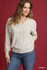 Umgee Linen Long Sleeves Elastic Hem Blouse - FLORENTINE IRIS