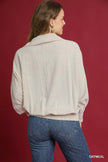 Umgee Linen Long Sleeves Elastic Hem Blouse - FLORENTINE IRIS