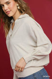 Umgee Linen Long Sleeves Elastic Hem Blouse - FLORENTINE IRIS