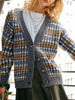 V - Neck Button Down Knit Cardigan - FLORENTINE IRIS