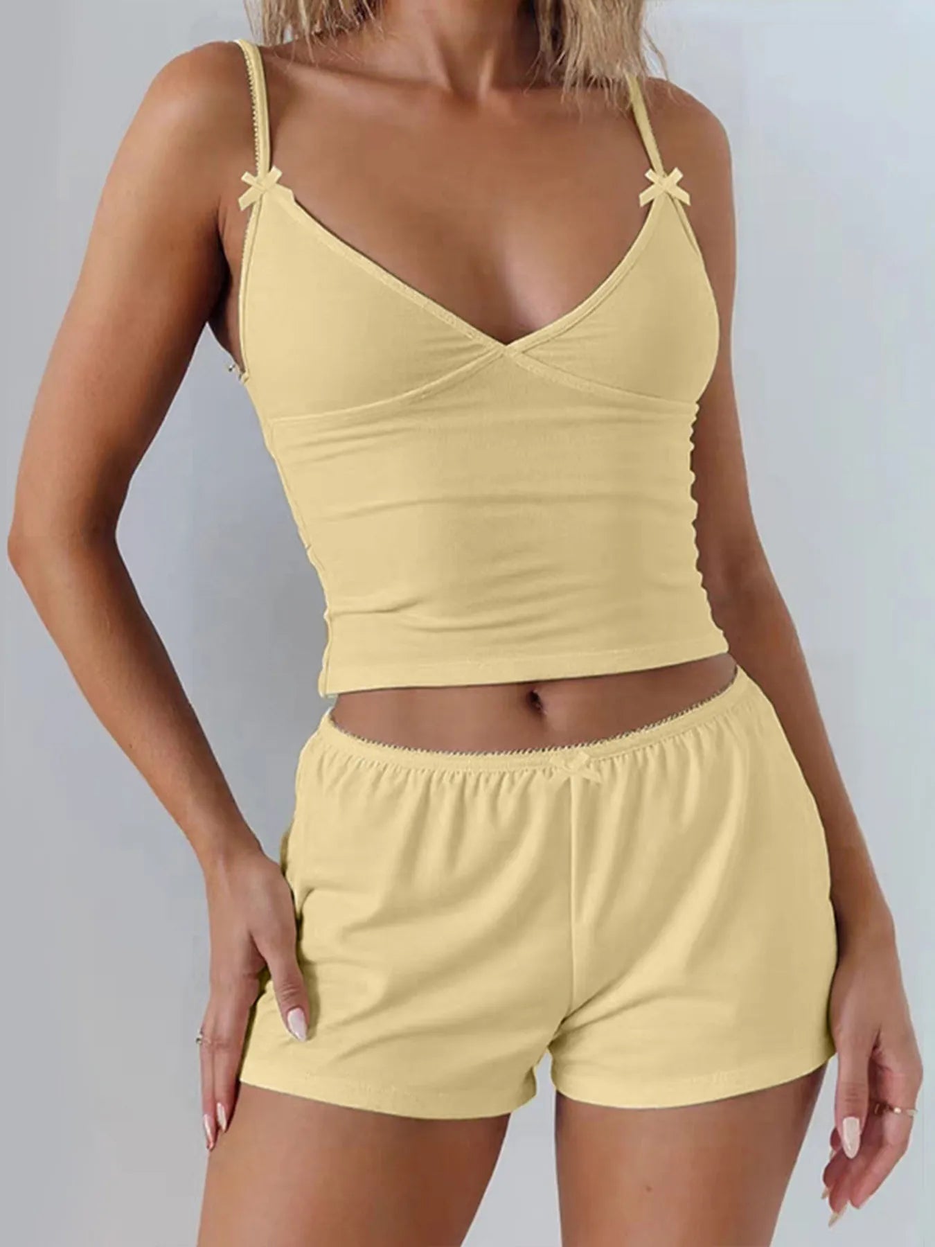 V - Neck Cami and Shorts Set - FLORENTINE IRIS