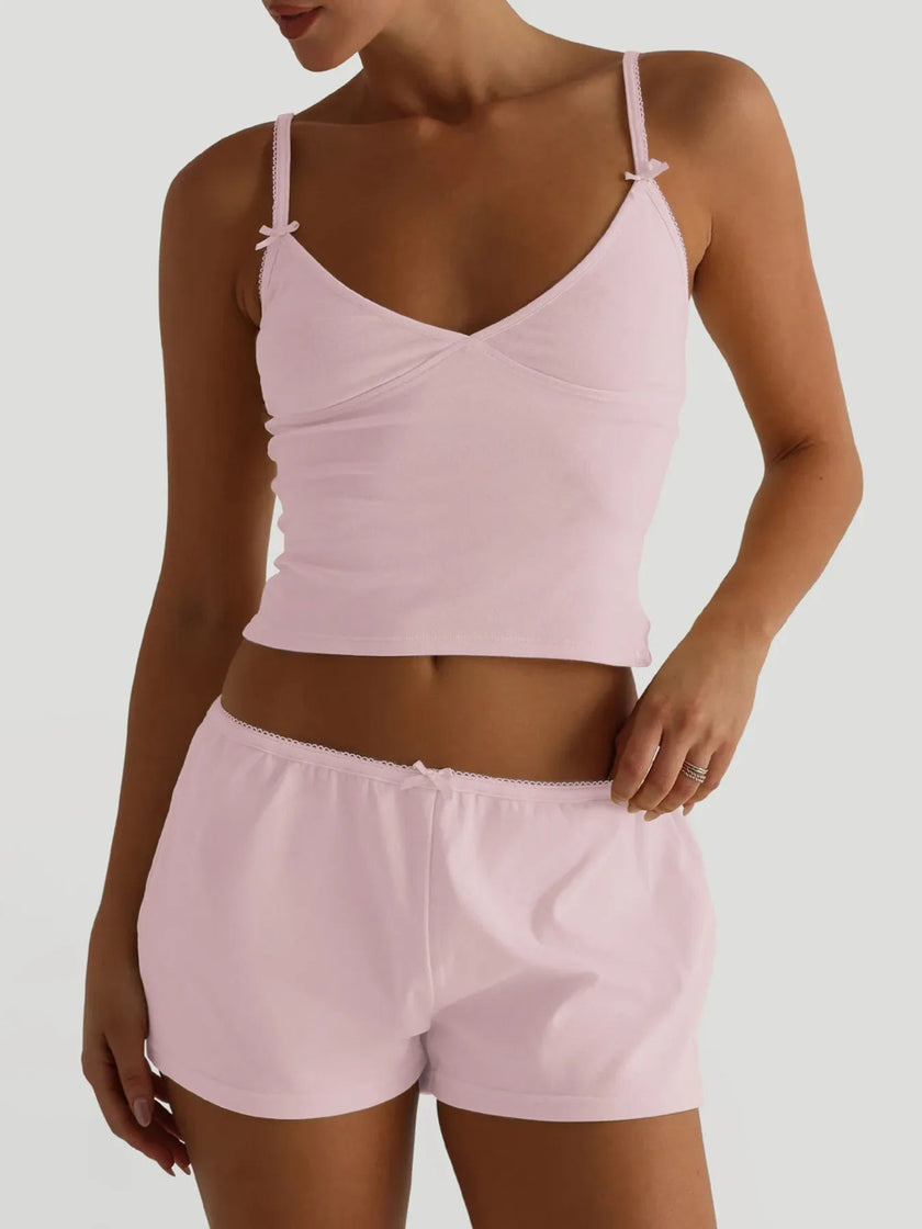 V - Neck Cami and Shorts Set - FLORENTINE IRIS