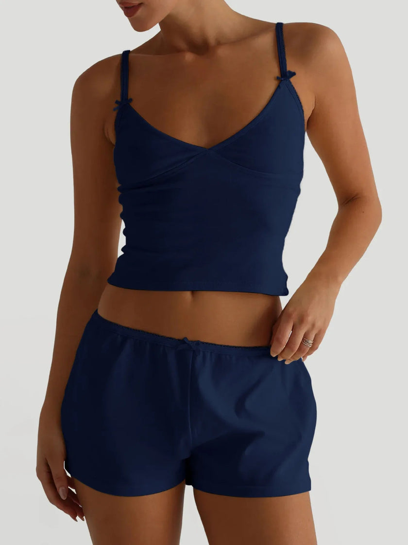 V - Neck Cami and Shorts Set - FLORENTINE IRIS