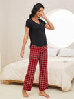 V - Neck Short Sleeve Top and Pants Lounge Set - FLORENTINE IRIS