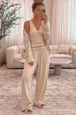 V - Neck Tank, Open Front Cardigan and Pants Lounge Set - FLORENTINE IRIS