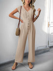 V - Neck Wide Leg Jumpsuit - FLORENTINE IRIS