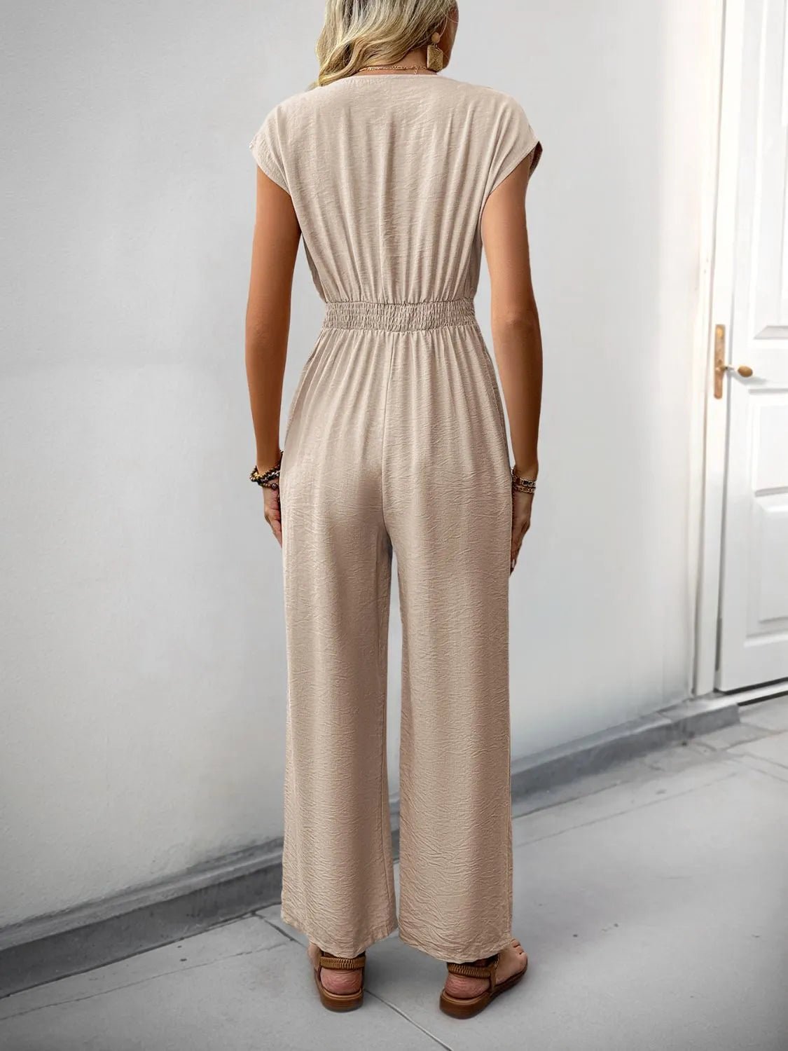 V - Neck Wide Leg Jumpsuit - FLORENTINE IRIS