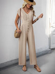 V - Neck Wide Leg Jumpsuit - FLORENTINE IRIS