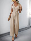 V - Neck Wide Leg Jumpsuit - FLORENTINE IRIS