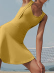 V - Neck Wide Strap Active Dress with Unitard Liner - FLORENTINE IRIS