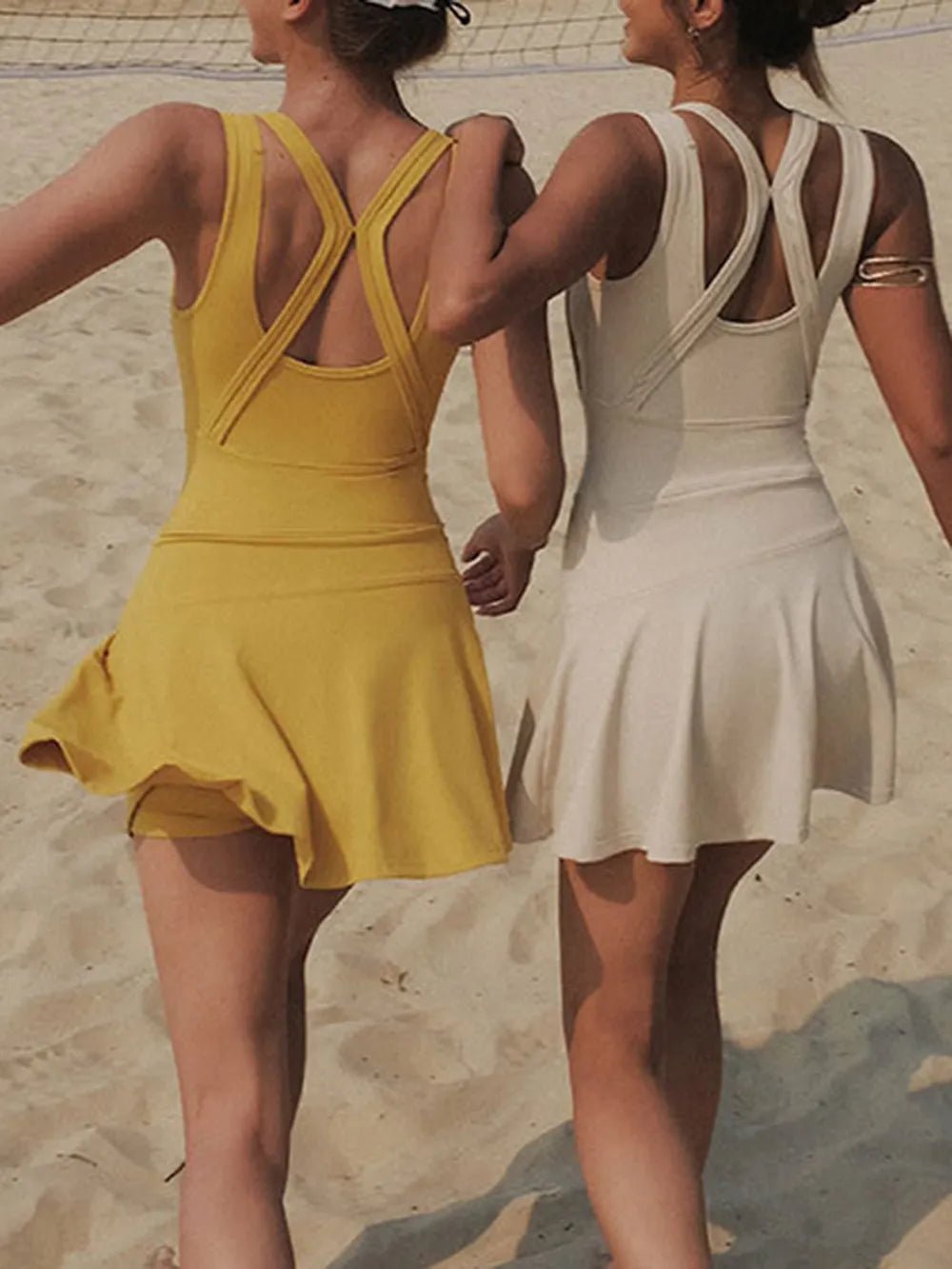 V - Neck Wide Strap Active Dress with Unitard Liner - FLORENTINE IRIS