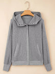 Waffle Splicing Zip Up Front Button Hooded Jacket - FLORENTINE IRIS