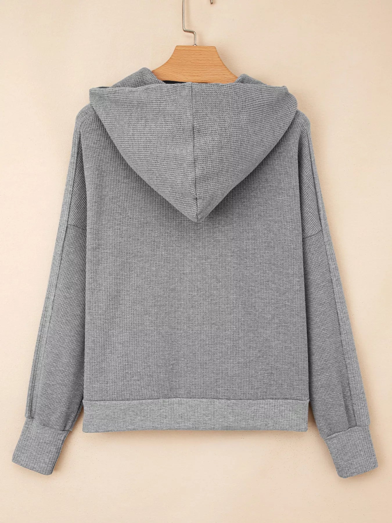 Waffle Splicing Zip Up Front Button Hooded Jacket - FLORENTINE IRIS