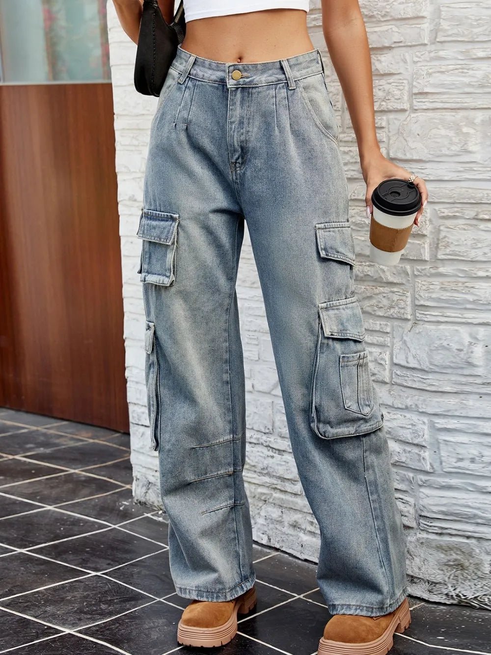 Washed Jeans with Pockets - FLORENTINE IRIS